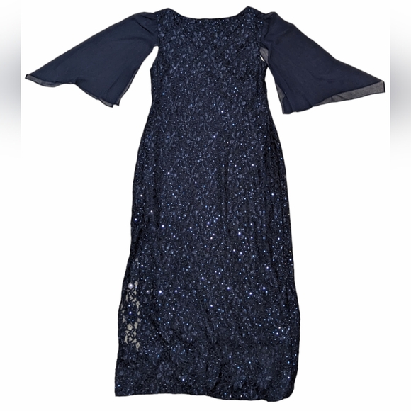 Connected Apparel Women's Large 12 Navy Blue Lined Sequin Sparkle Maxi Dress - Picture 3 of 8